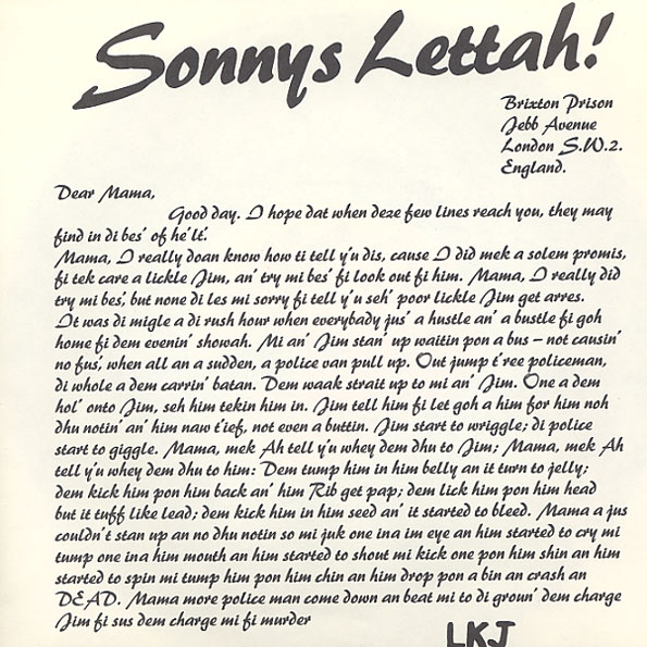 Sonny's Lettah - not sure if you can read this, you might have to magnify it somehow.