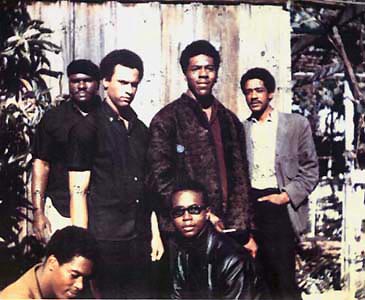 The original six Black Panthers in Oakland, California in 1966. A huge influence on LKJ.