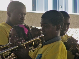 Spanish Town teens played their hearts out at the closing ceremony for Food for the Poor's summer Band Camp on Friday. (My photo)