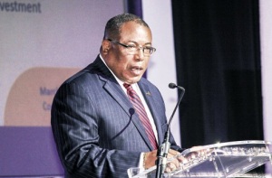 Minister Anthony Hylton at the Jamaica Investment Forum 2015 this week. (Photo: Philip Lemonte/Jamaica Observer)