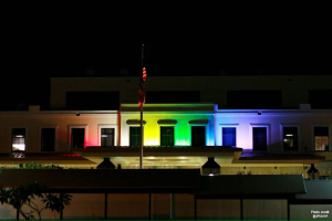 The U.S. Embassy looked gorgeous, lit up for PRIDE Week in Jamaica. The caption was: "During #PRiDEJA2016, we reaffirm our American values of equality and non-discriminatory citizenship for all. These are core principles shared by all democracies."